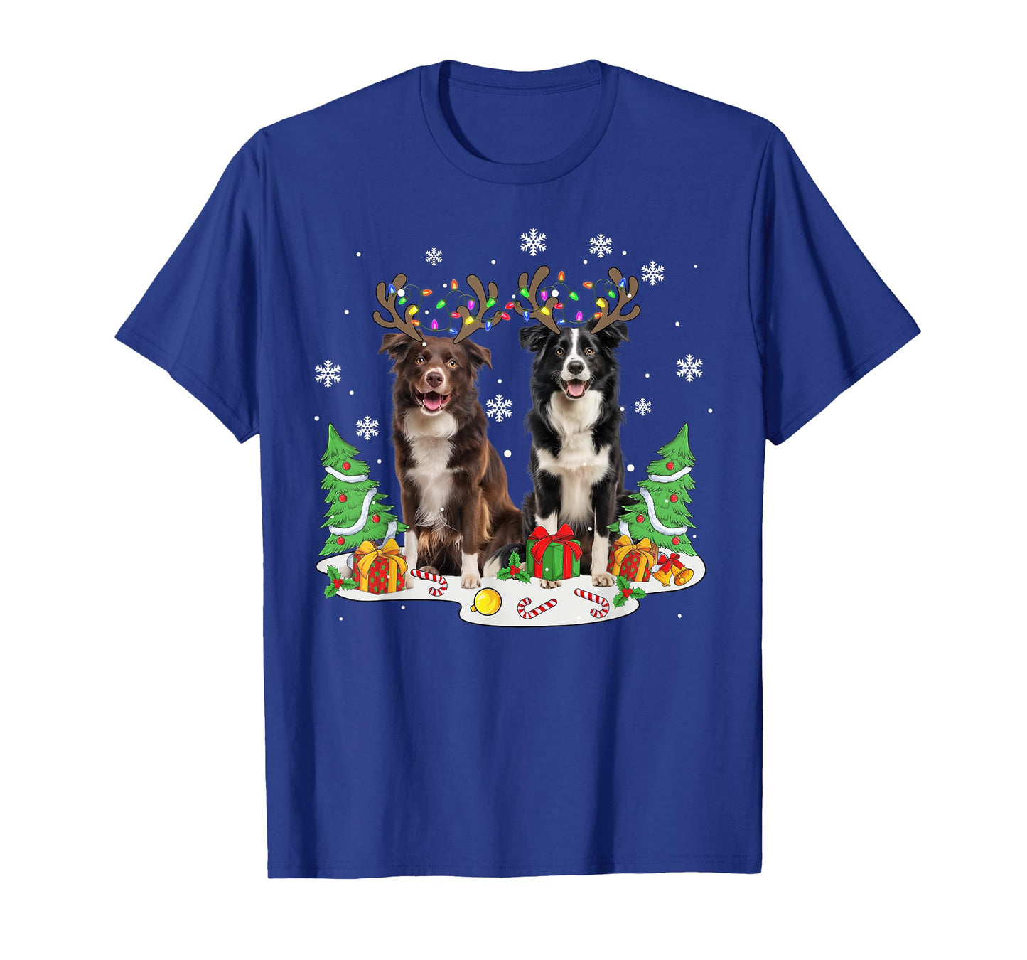 Border collie Dog Christmas lights Xmas Border collie dog T-Shirt for Men Women Kids