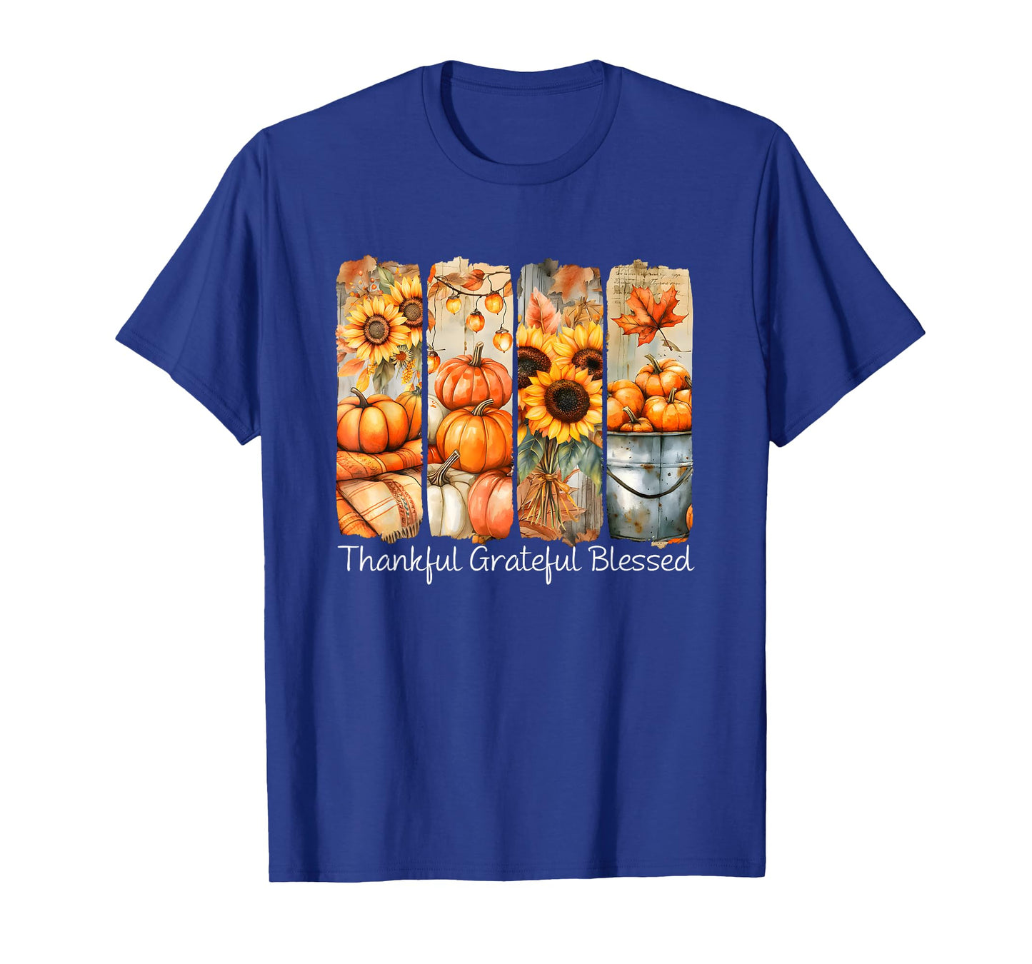 Thankful Grateful Blessed Fall Floral Pumpkin Thanksgiving T-Shirt