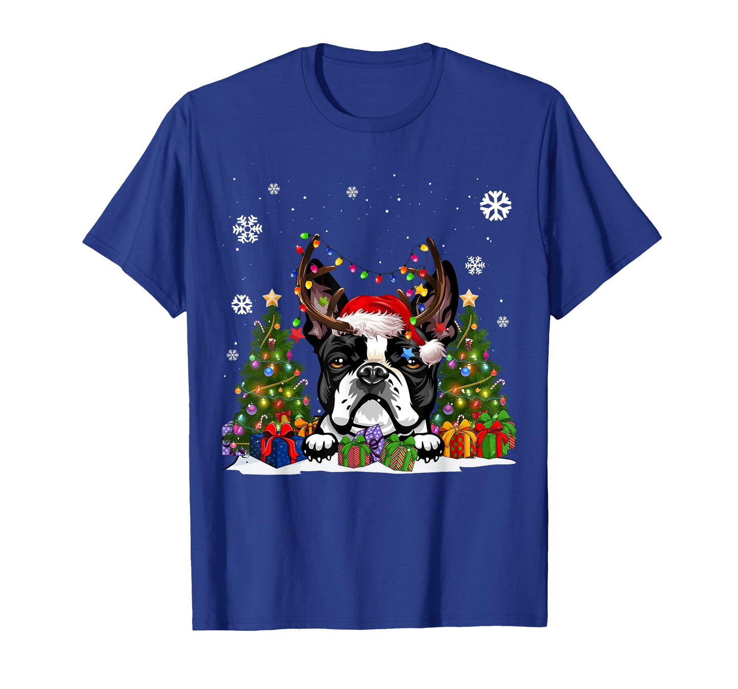 Funny Dog Boston Terrier Santa Hat Ugly Christmas Sweater T-Shirt for Men Women Kids