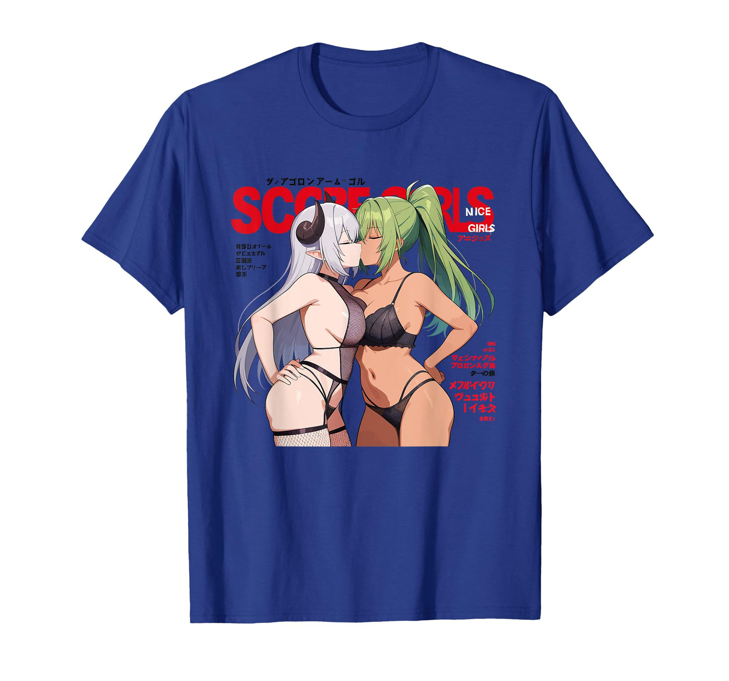 Waifu Sexy Anime Kissing Girls Horns Japanese Manga Style T-Shirt