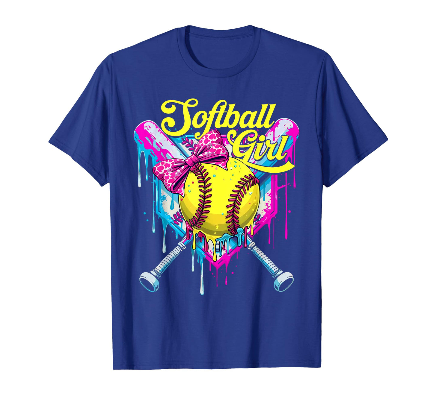 Softball Drip Girls Ice Cream Drip Youth Girl Coquette Bow T-Shirt