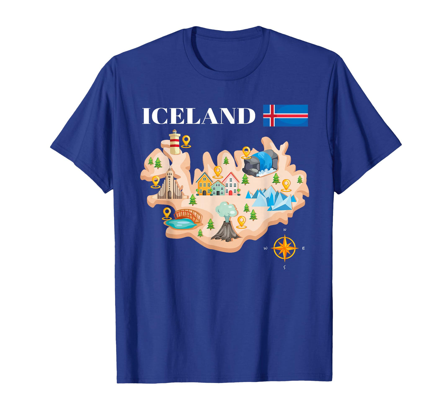 Iceland Map Souvenir Eyjafjallajokull Puffin Travel T-Shirt