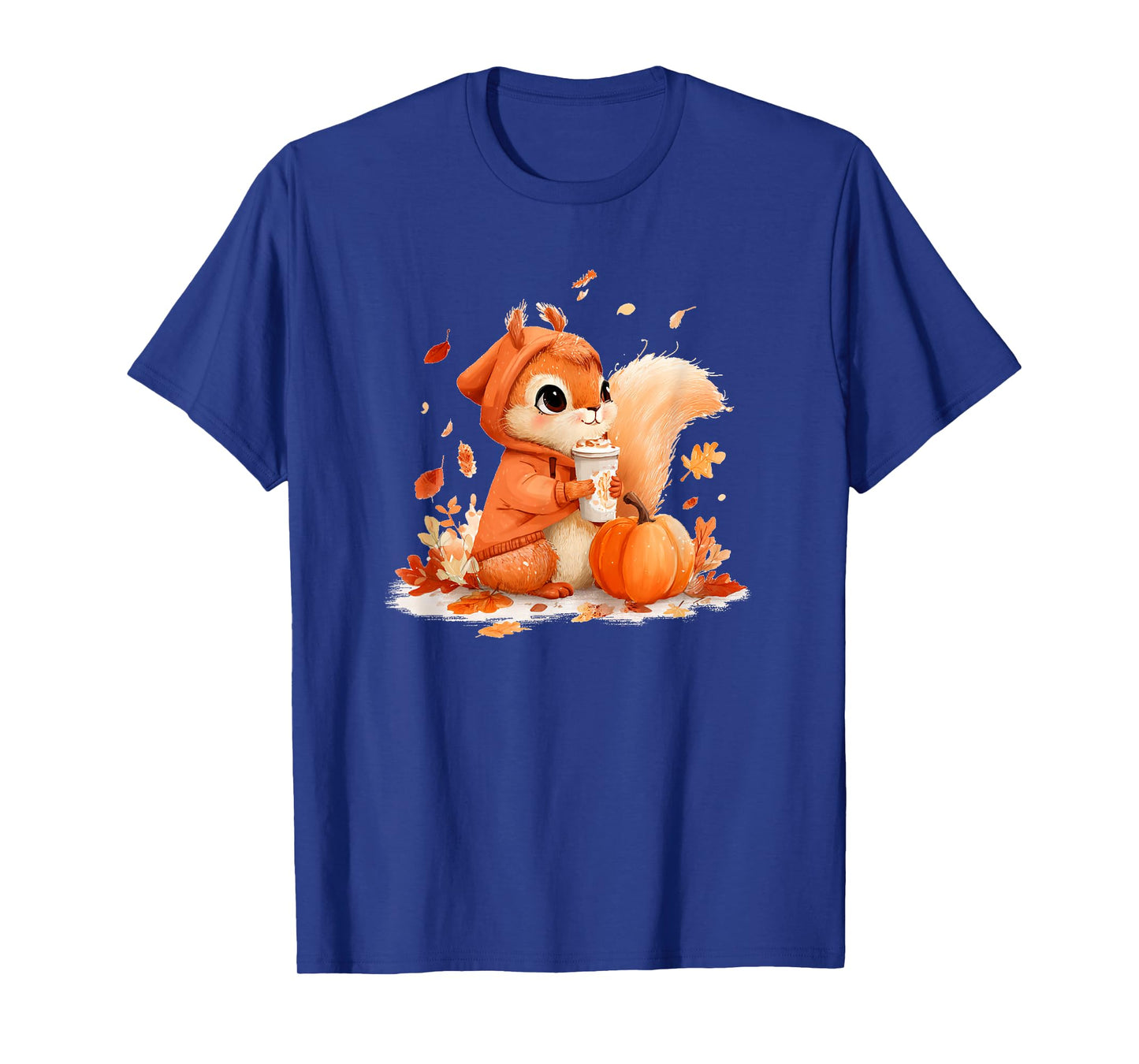 Funny Squirrel in Falling Leaves with Coffee Costume T-Shirt
