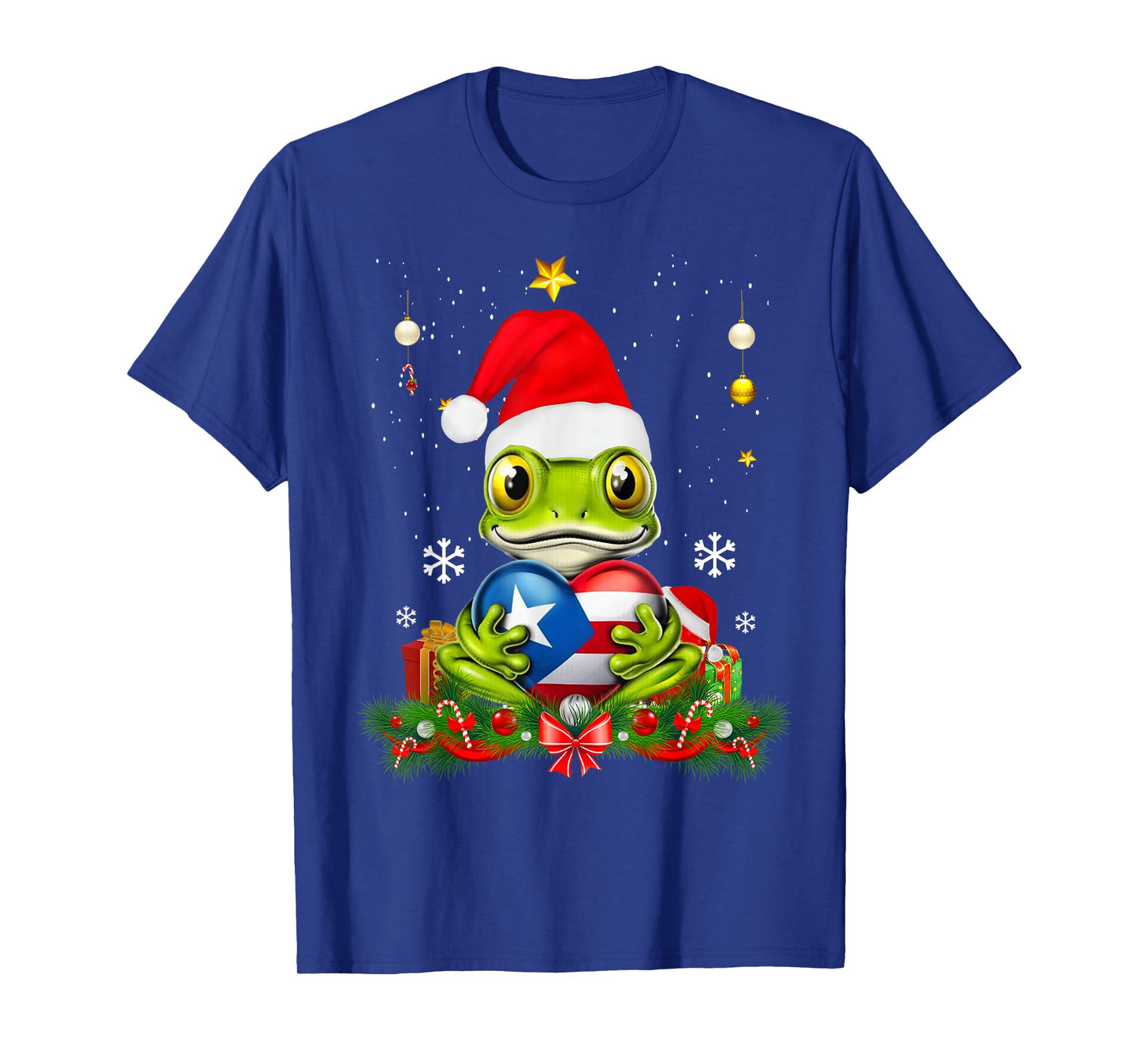 Patriotic Puerto Rico Flag Frog Tree Christmas Puero Rican T-Shirt