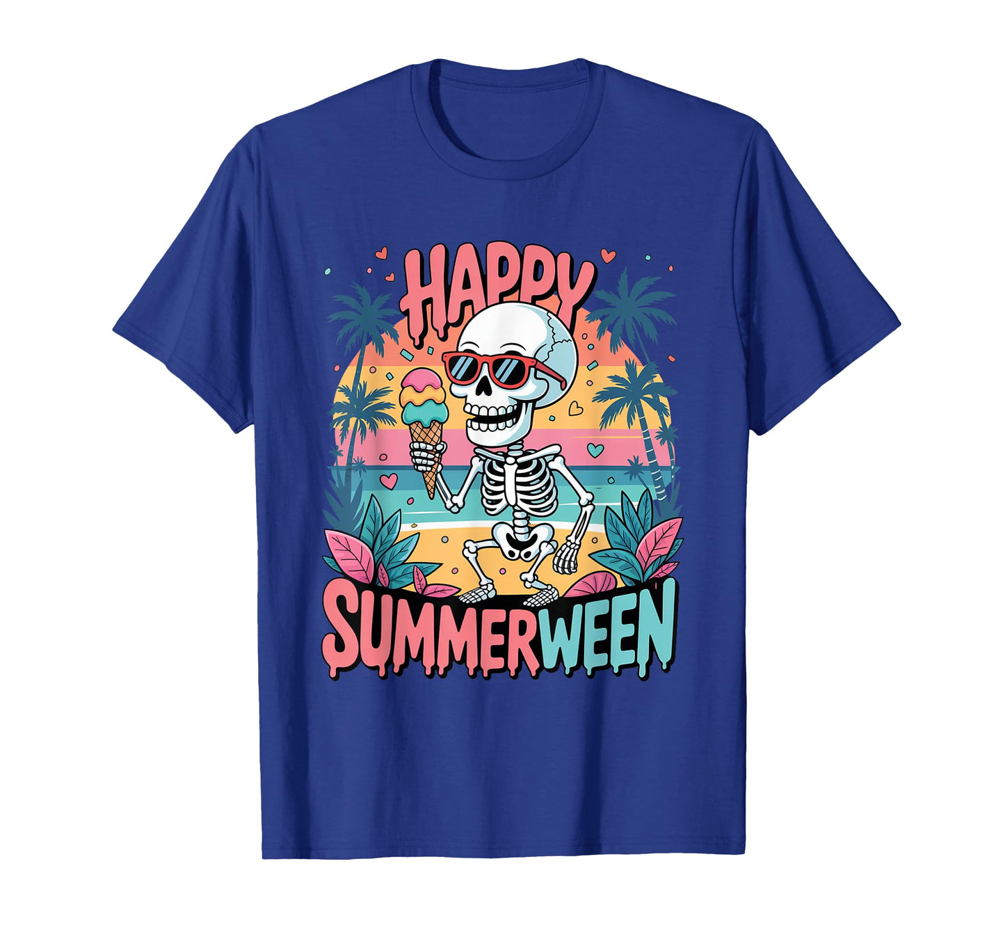 Summer Watermelon Jack-o-lantern Happy Summerween Skeleton T-Shirt