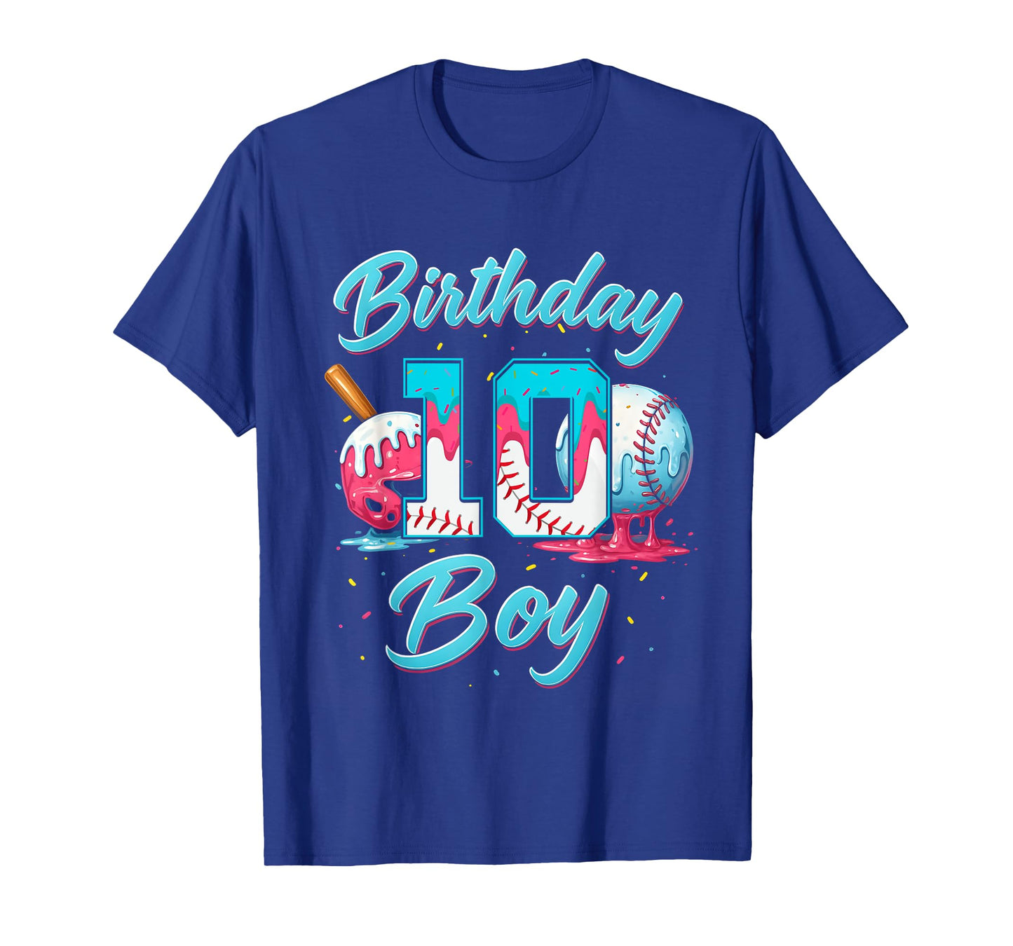 Baseball 10 Year Old Ice Cream Drip 10th Bday Boy Number 10 T-Shirt