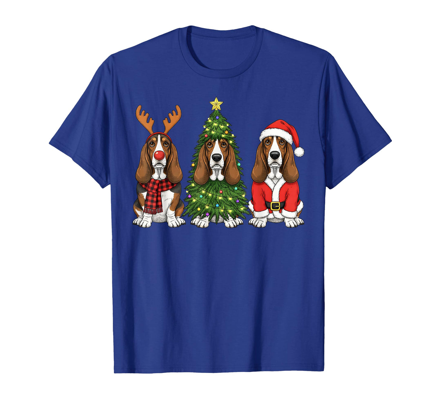 Retro Christmas Basset Hound Santa Reindeer Dog Lover T-Shirt