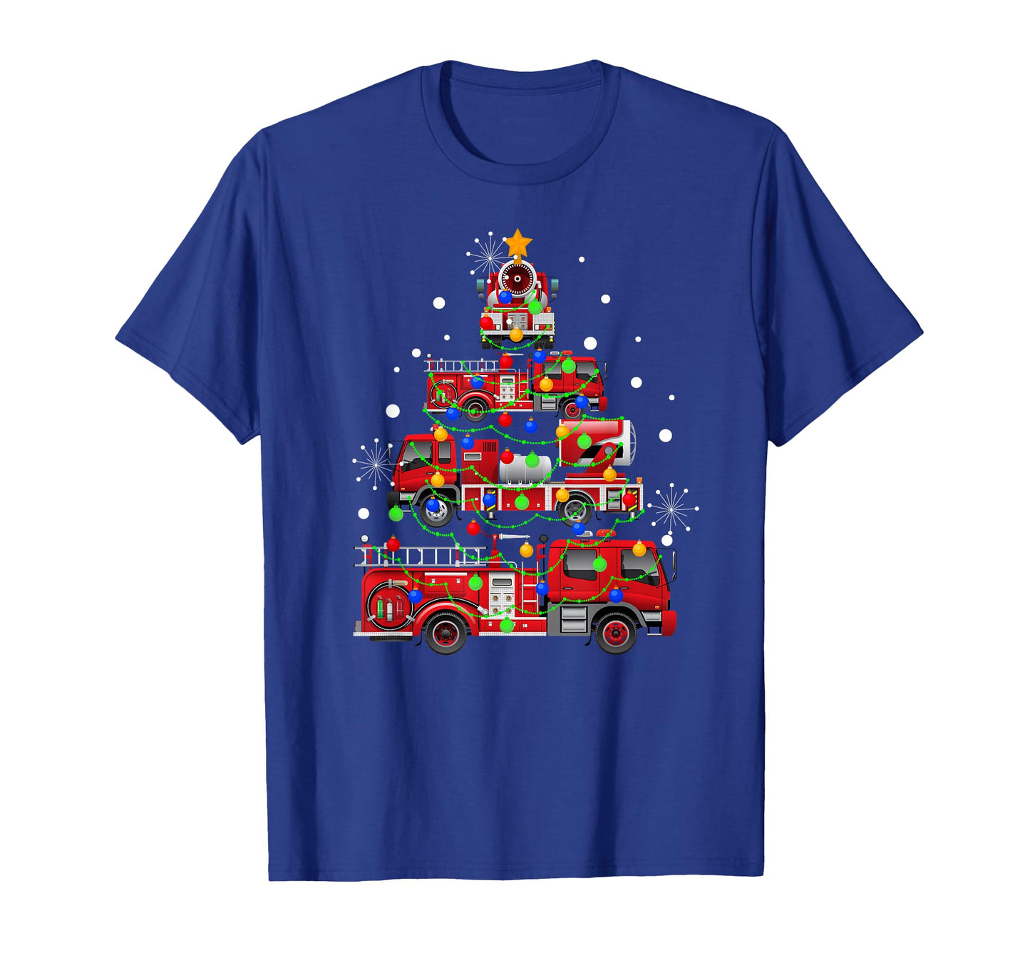 Funny Christmas Decor Firefighter Truck Christmas Tree T-Shirt