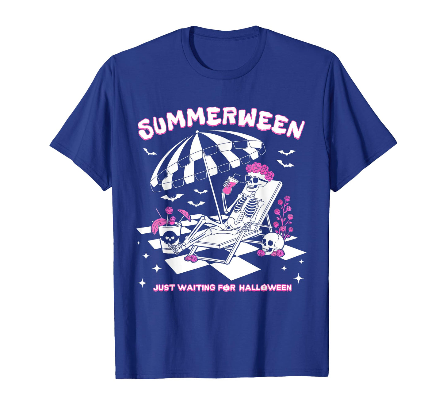 Summerween Just Waiting For Halloween Skeleton Beach T-Shirt