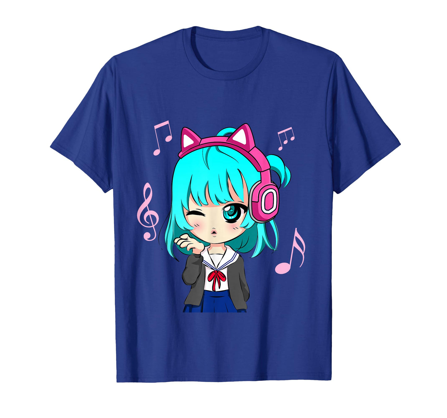 Anime and Music Girl for Teen Chibi Graphic Anime Girl T-Shirt Small