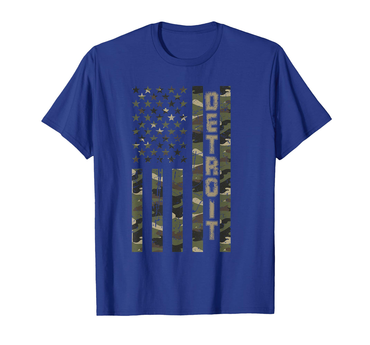 Detroit United States Distressed Camo w US Flag T-Shirt