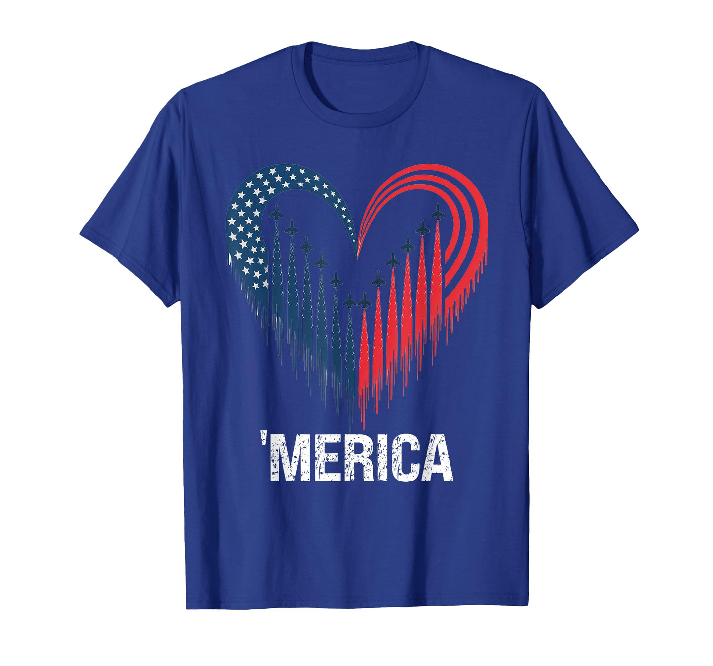 Fighter Jet Airplane American Flag Heart 4th Of July T-Shirt