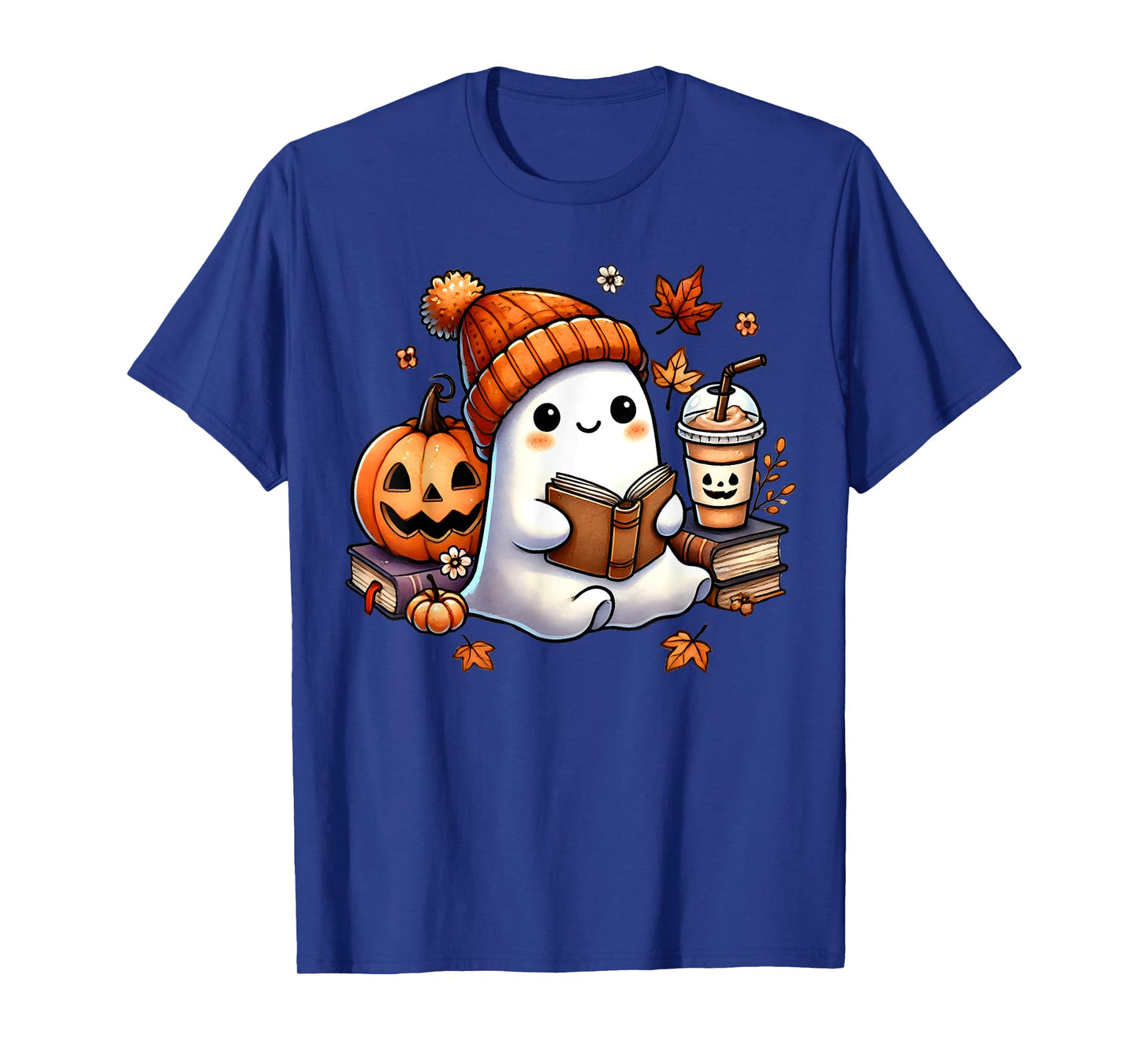 Cute Ghost Reading Book Lovers Halloween Ghost Coffee Women T-Shirt