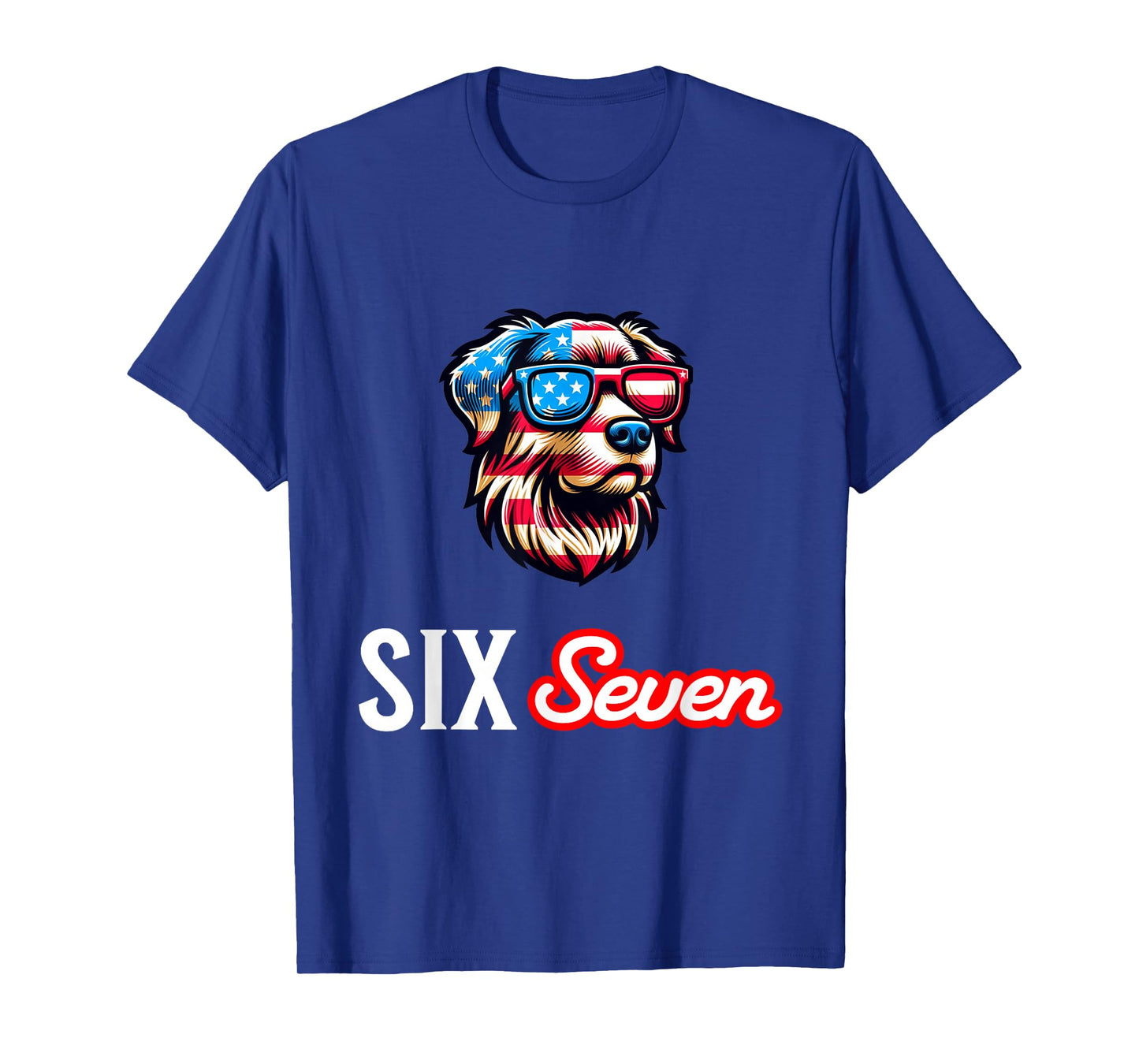 Six Seven Funny Patriotic Dog with USA Flag Glasses 6 7 Meme T-Shirt