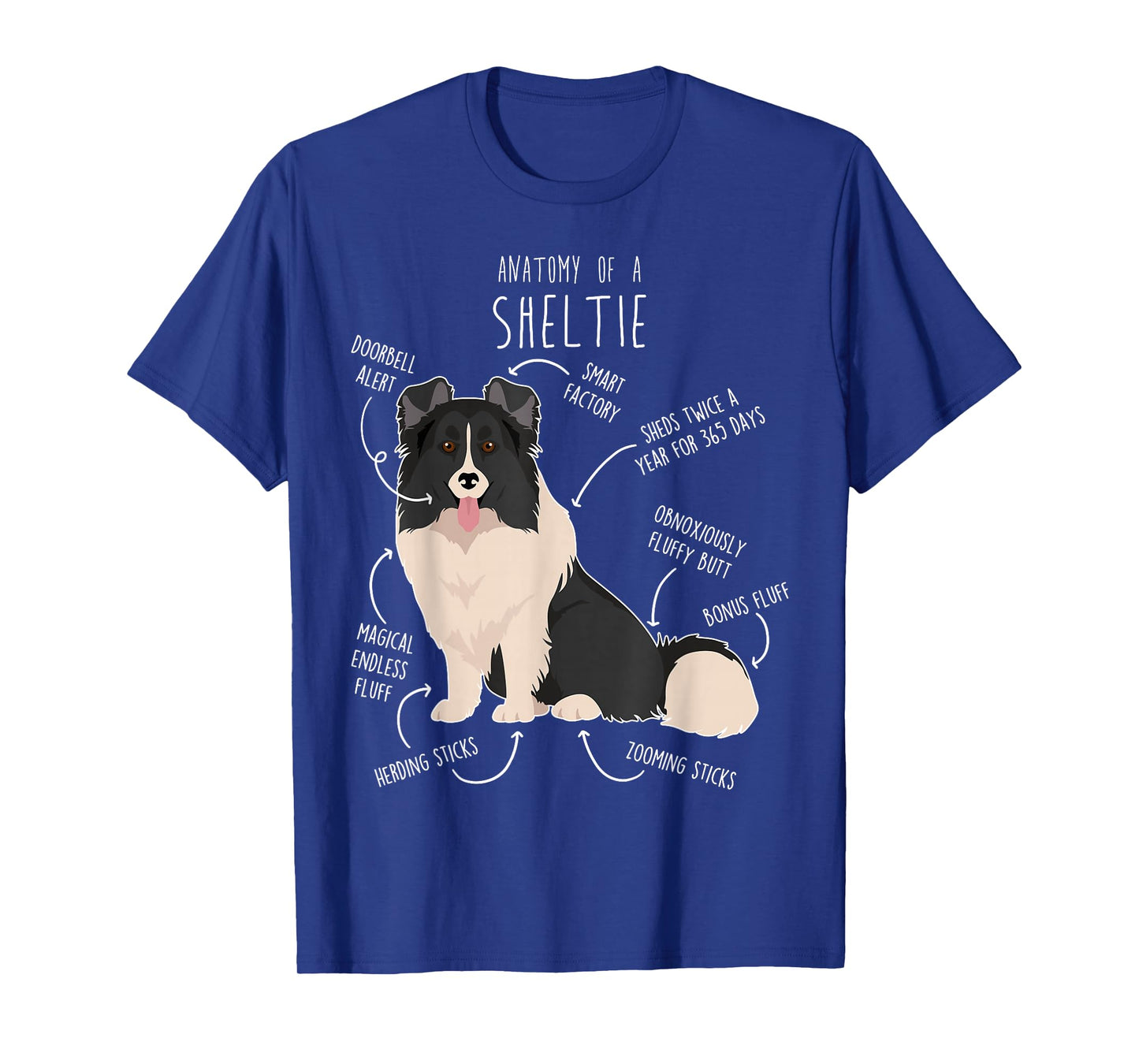 Bi Black Sheltie Shetland Sheepdog Anatomy, Funny Cute Pet Men Women Girls Kids T-Shirt
