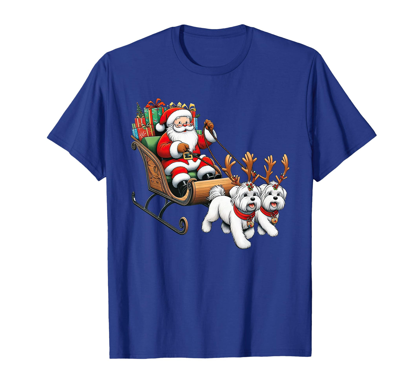 Santa Sleigh Maltese Reindeer Christmas Womens Mens Kids T-Shirt