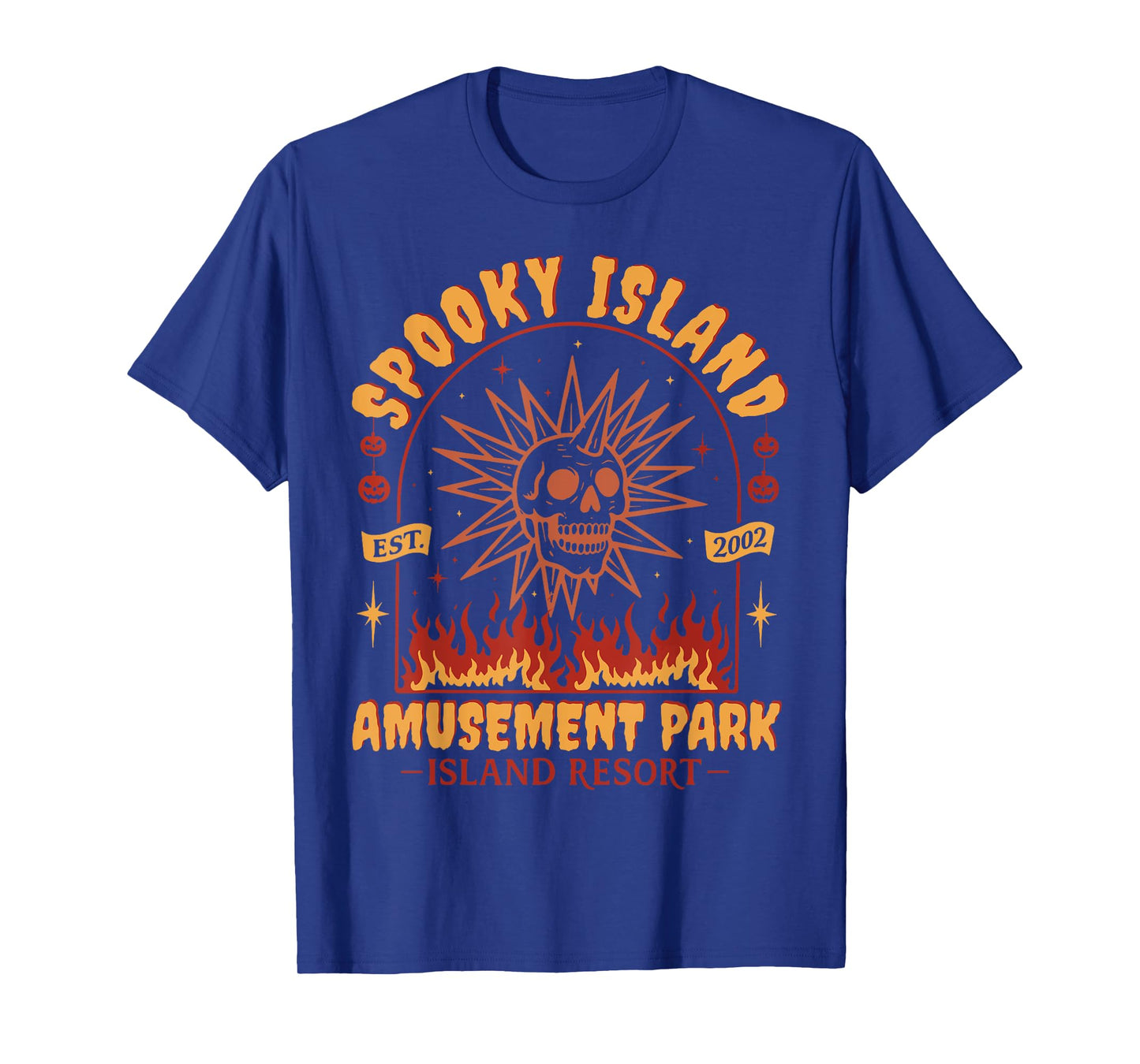 Spooky Island Vintage Skull Flame Retro Halloween Design T-Shirt