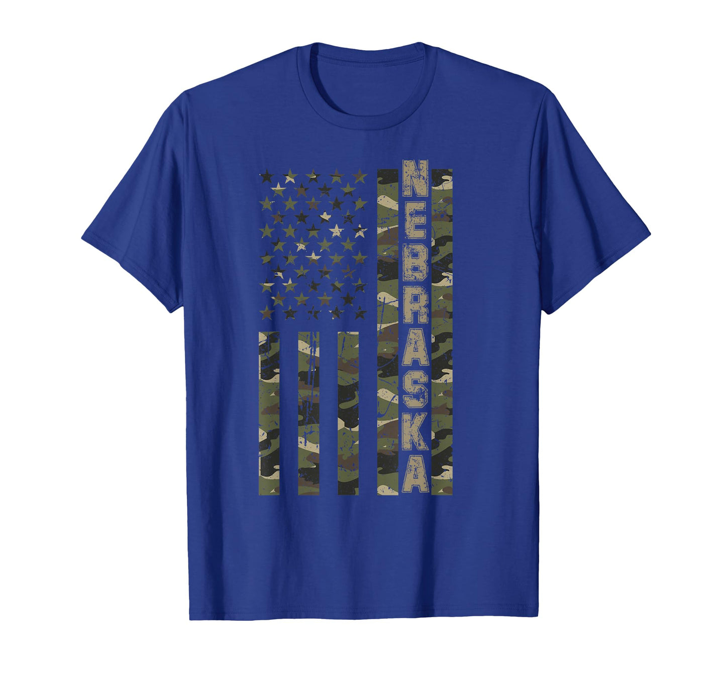 Nebraska United States Distressed Camo w US Flag T-Shirt