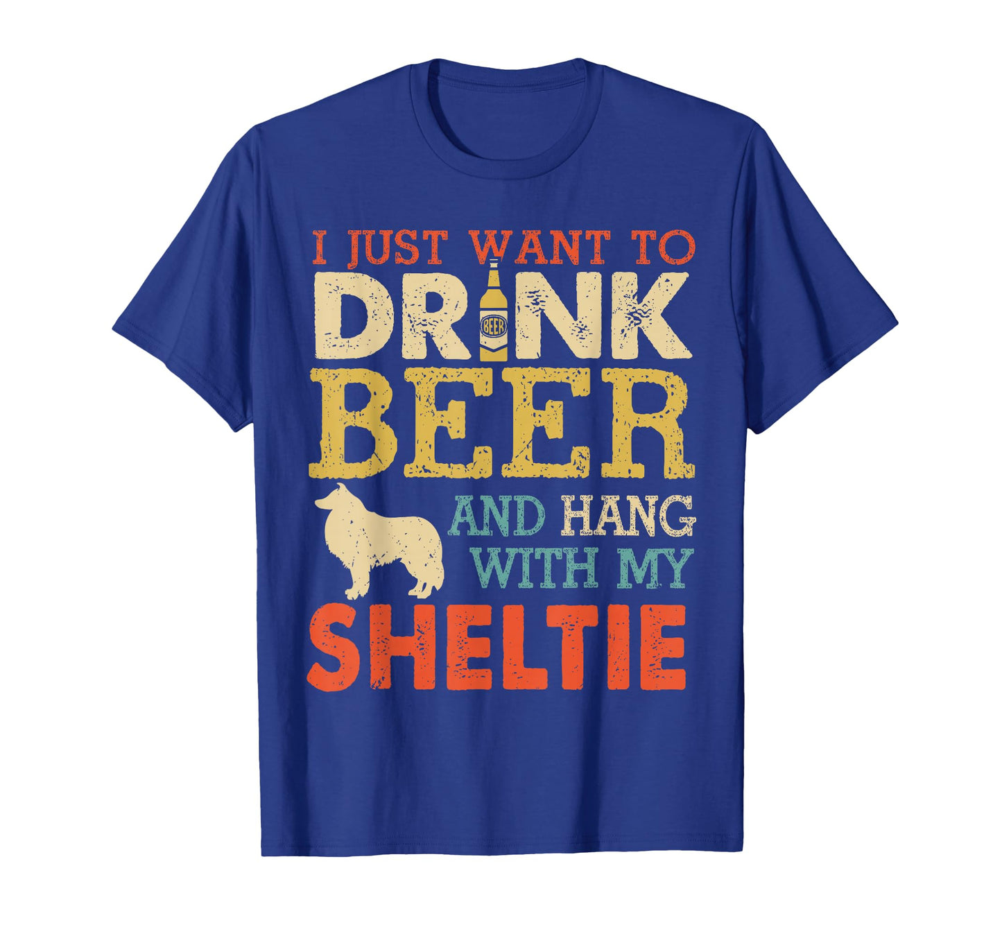 Sheltie Dad Drink Beer Hang With Dog Funny Men Vintage T-Shirt