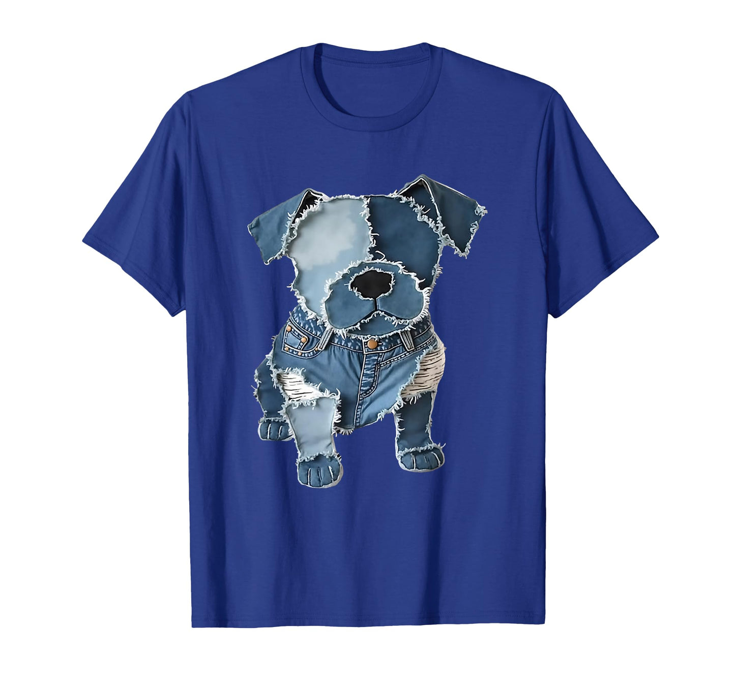 Retro Funny Denim Patch Animal Dog Print T-Shirt
