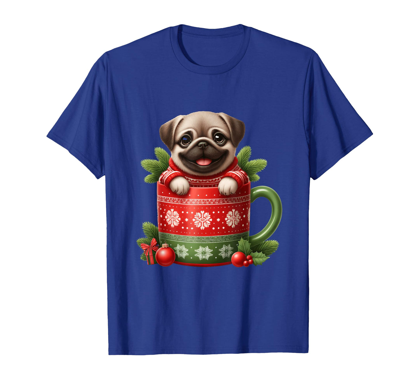 Joyful Pug in Festive Mug Cozy Christmas T-Shirt