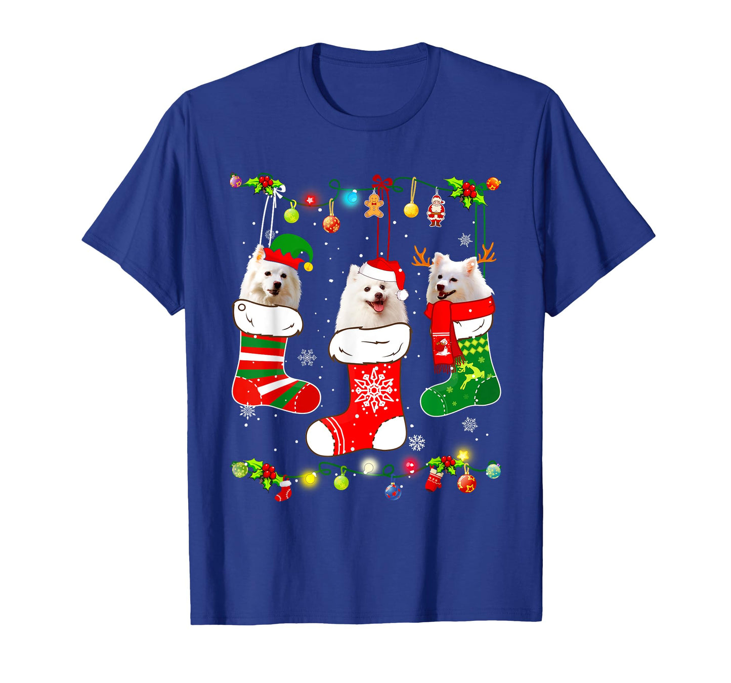 American Eskimo Christmas Lights Funny Puppy Xmas Dog Lover T-Shirt