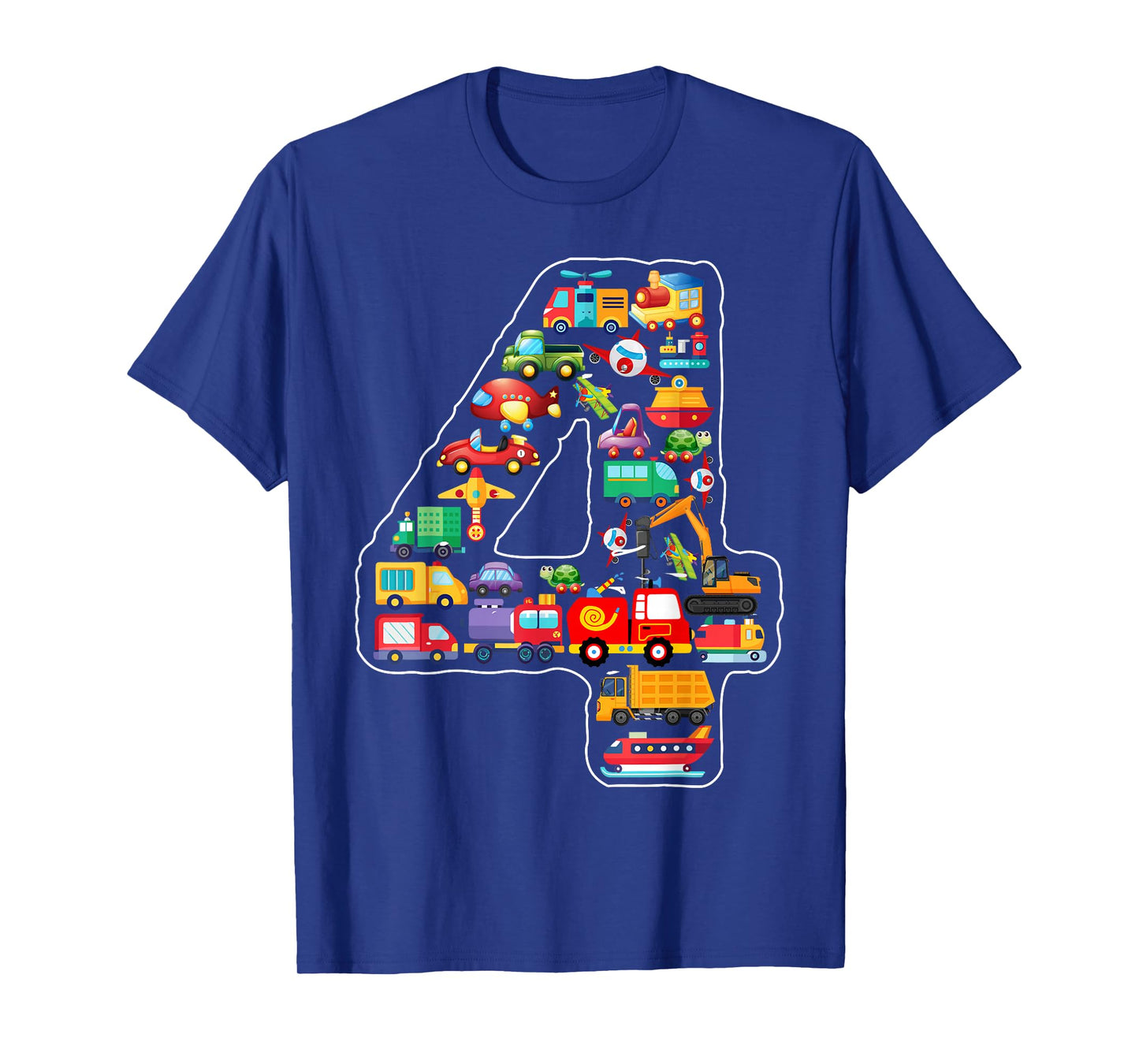 Kids 4th Birthday For Boys Cars Vehicles Fire Truck Airplane T-Shirt