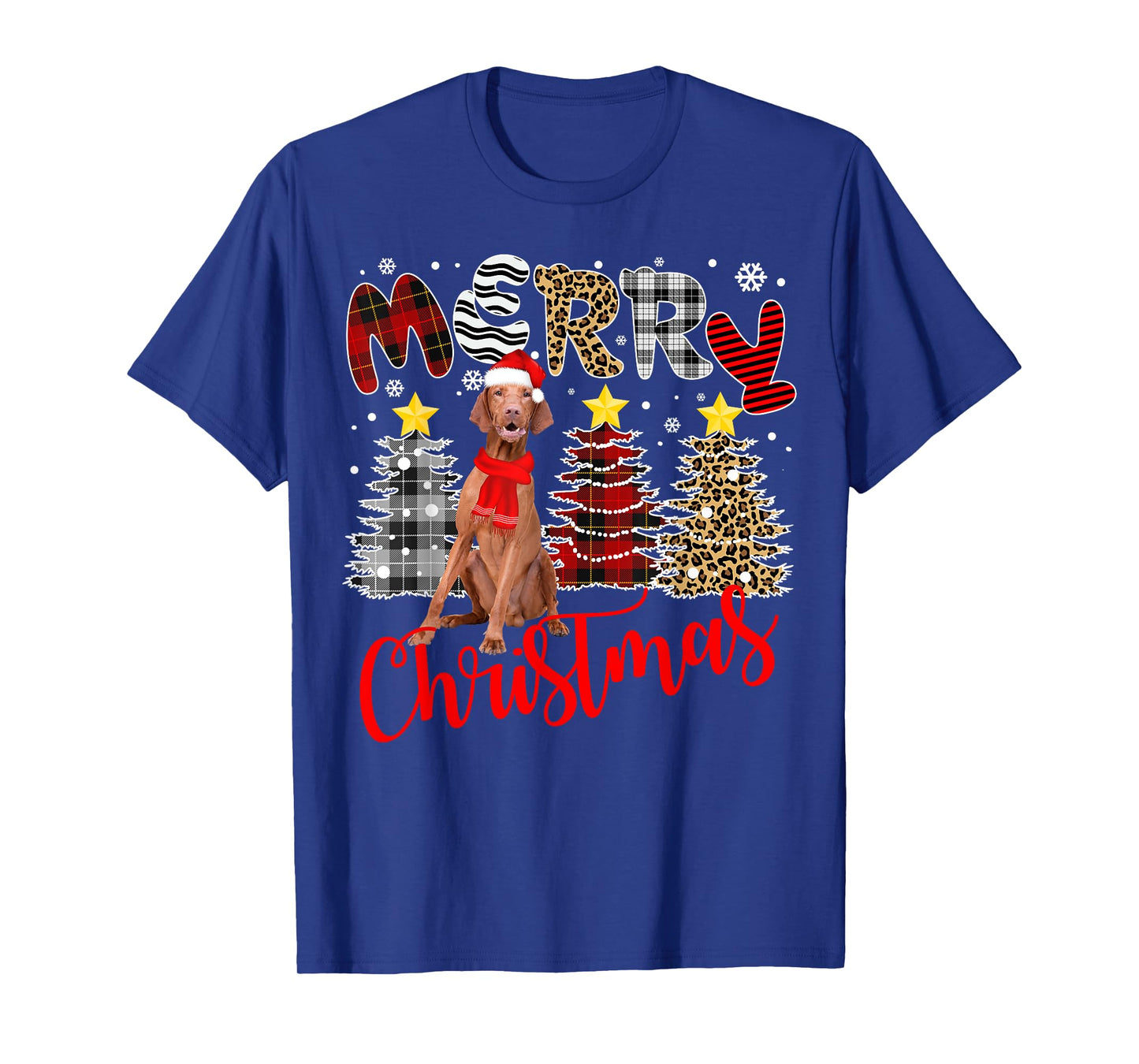 Vizsla Merry Christmas Tree Leopard Plaid Printed T-Shirt