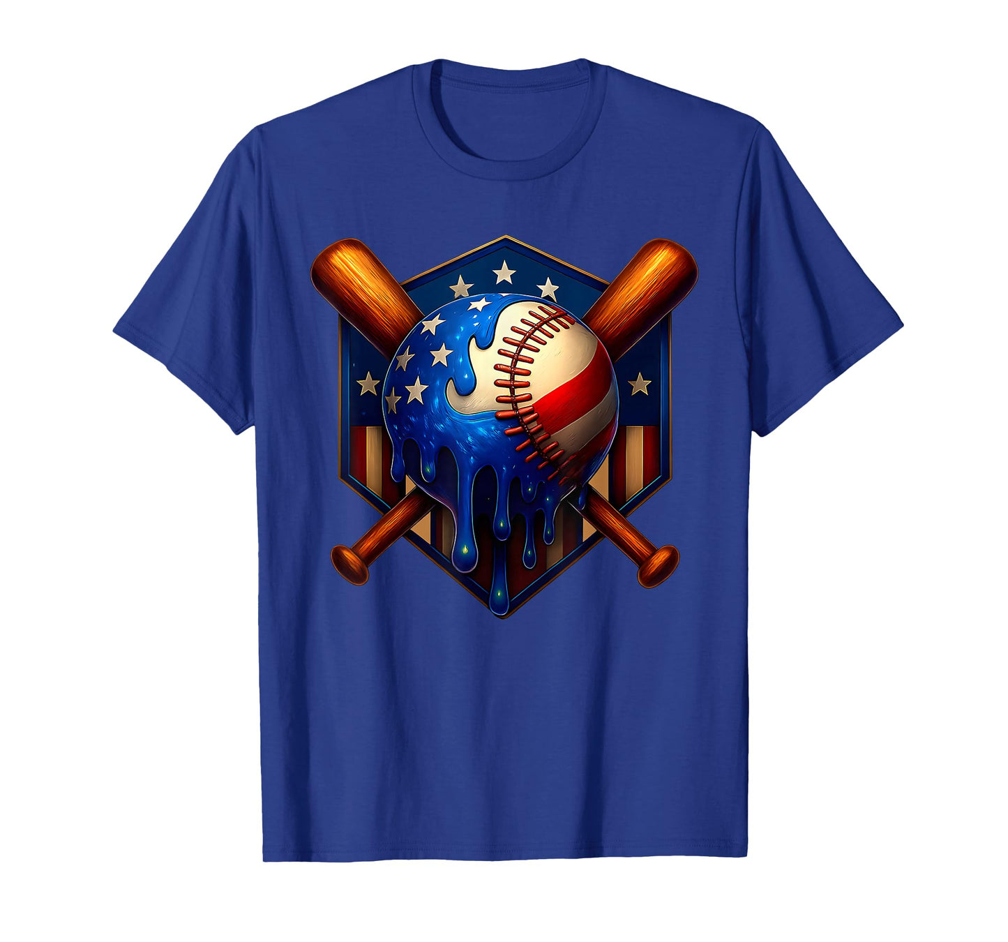 Baseball Home Plate Drip, Flag US Ice Cream Drip Youth Boys T-Shirt