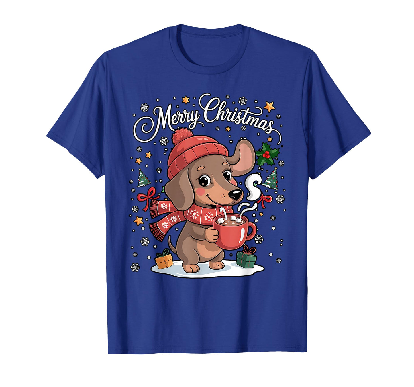Cute Dachshund Dog Drink Hot Cocoa Christmas Xmas Women Men T-Shirt