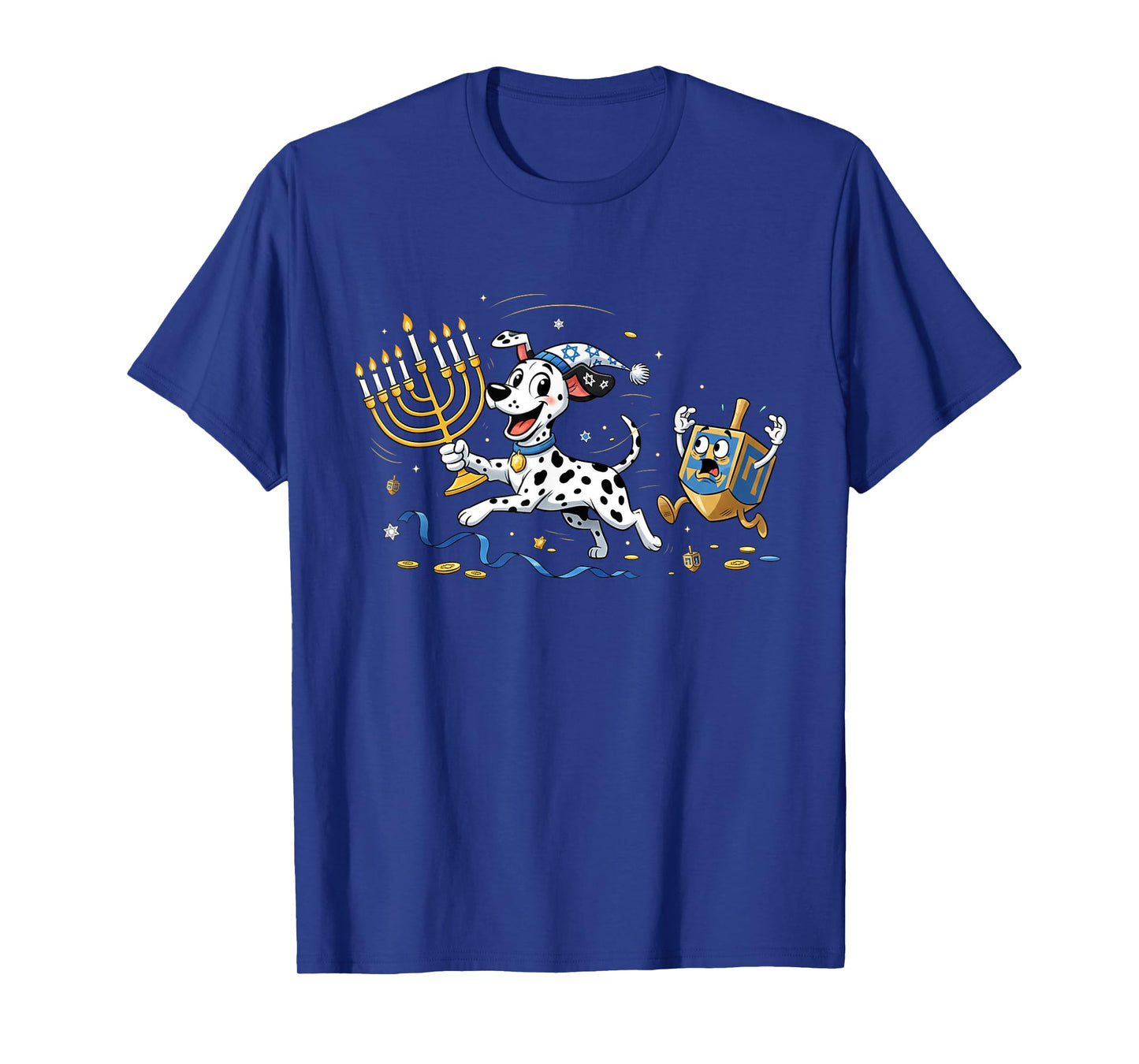 Funny Dalmatian Dreidel Menorah Hanukkah Kids Womens Mens T-Shirt