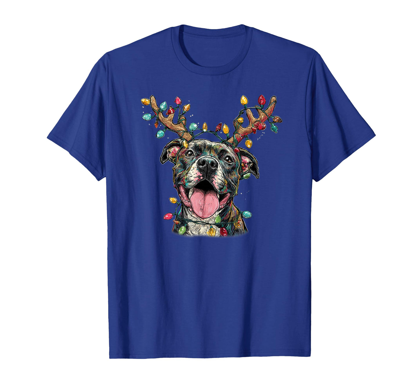 Santa Pitbull Reindeer Light Christmas T-Shirt