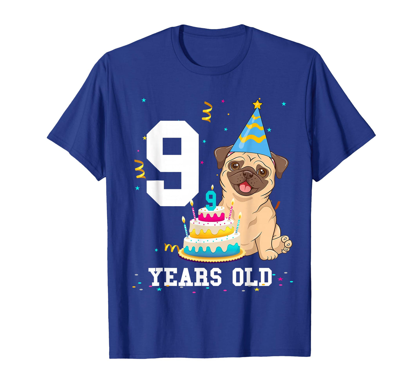 9 Years Old Birthday Pug Dog Lover Party Kids Boys Girls T-Shirt