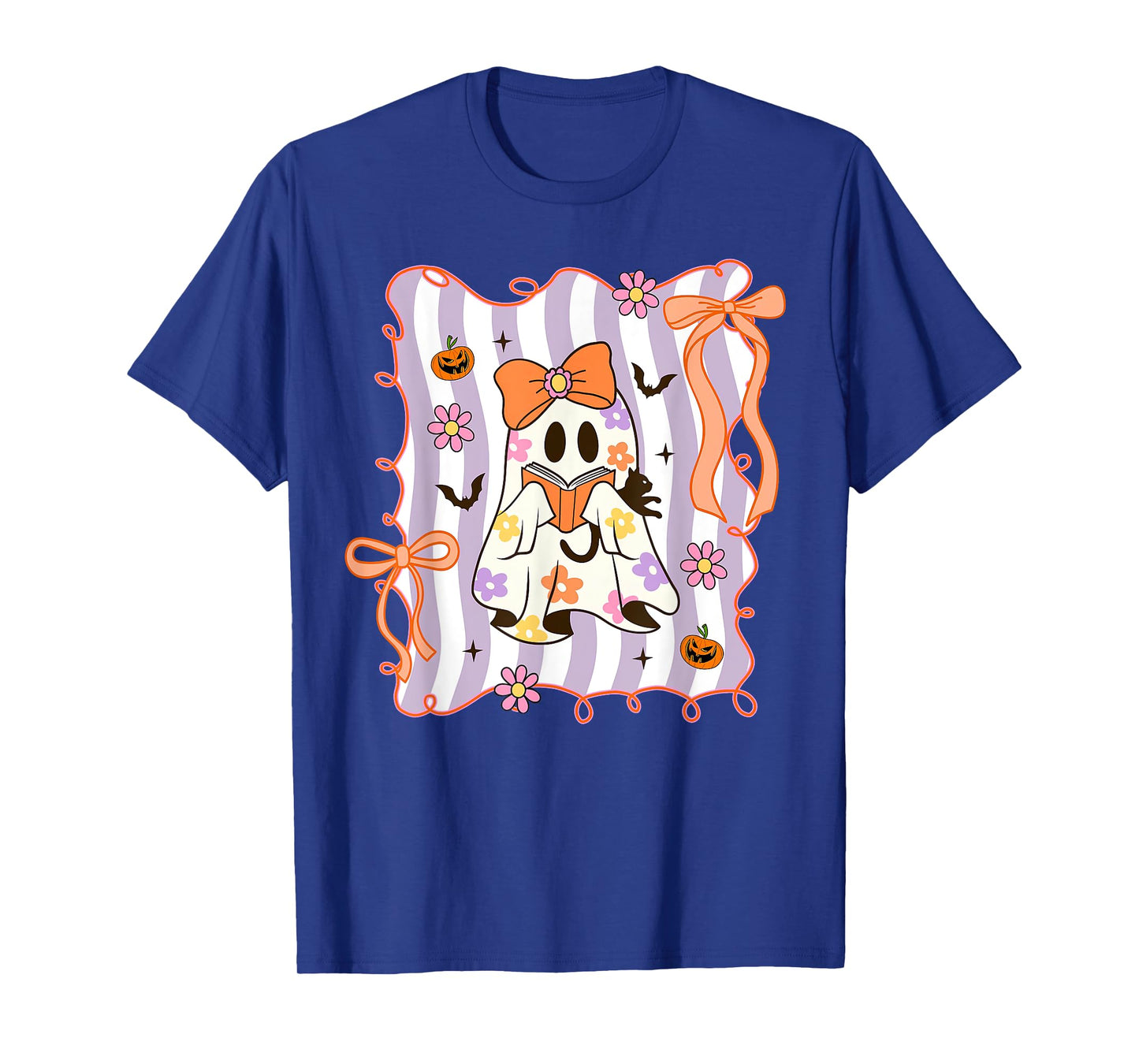 Preppy Coquette Bow Ghost Reading Books Halloween Book T-Shirt
