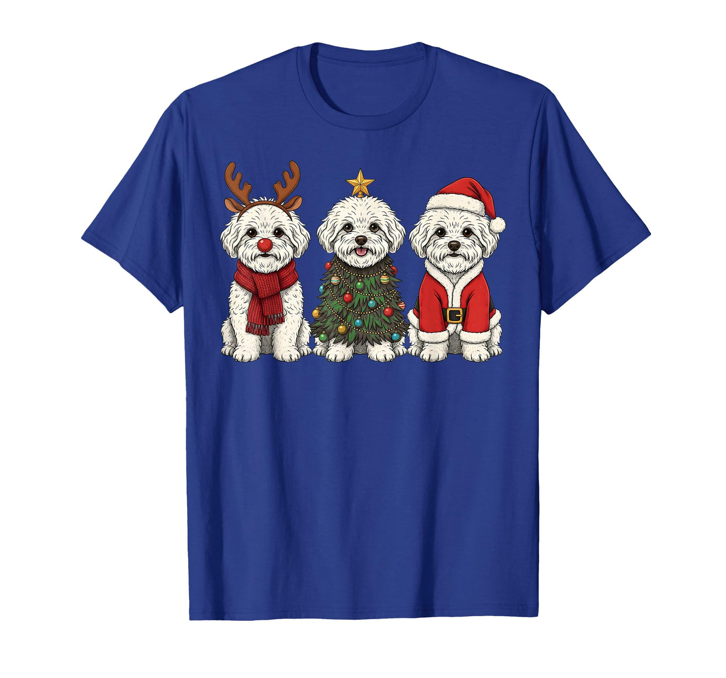 Retro Christmas Bichon Frise Santa Reindeer Dog Lover T-Shirt
