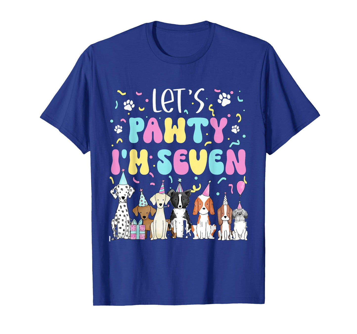Kids Lets Pawty I'm Seven Pet Puppy Dog Theme Birthday Party T-Shirt