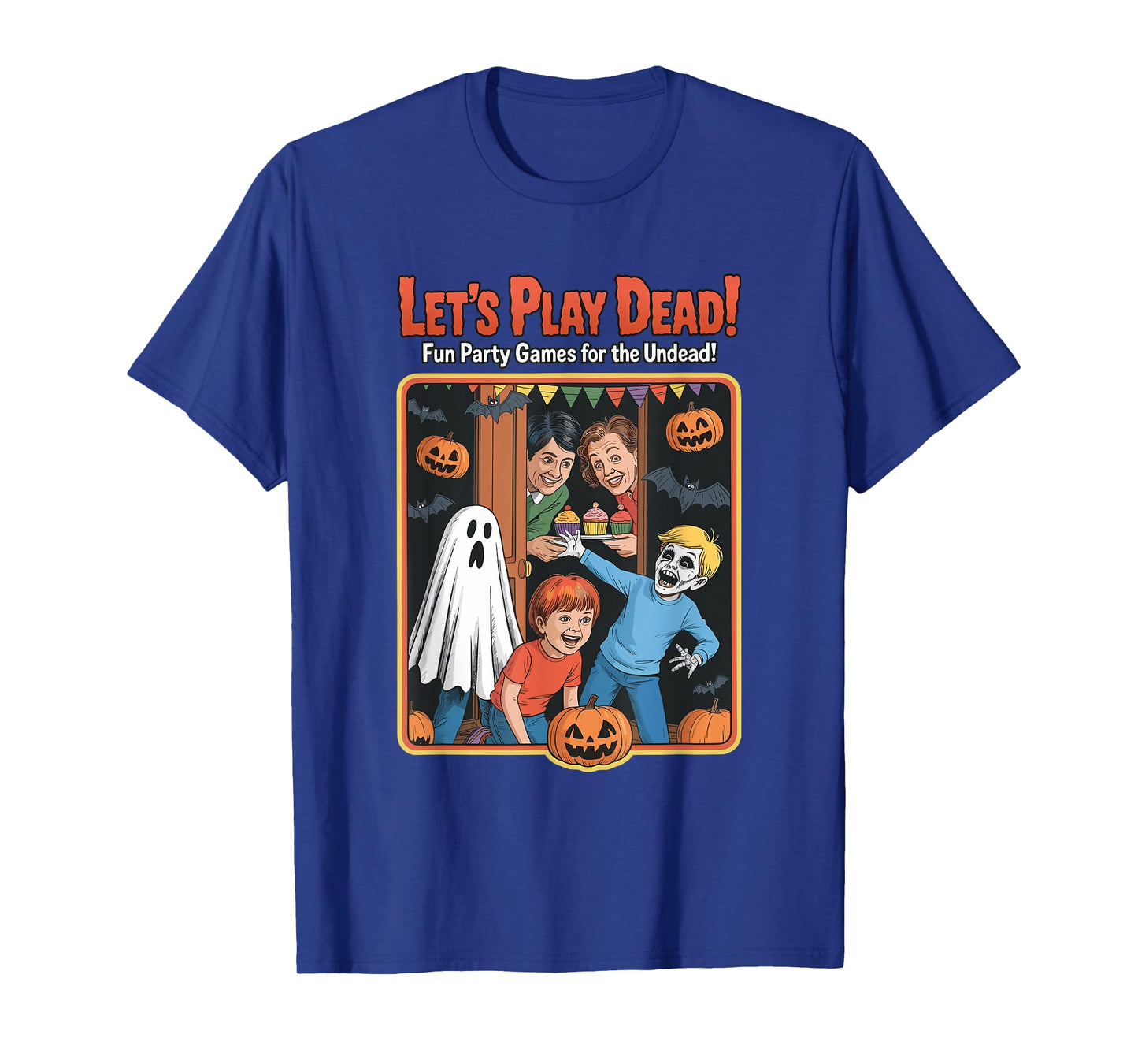 Let's Play Dead Retro Halloween Party Game Book Ghost Womens T-Shirt