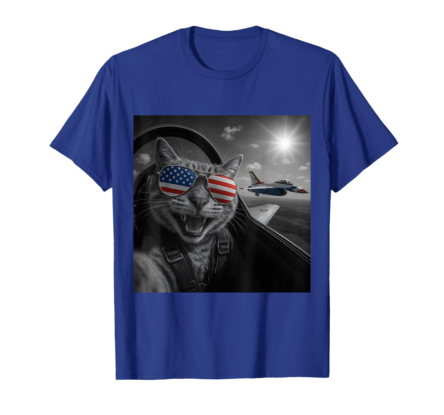 Cat 4th of July Selfie Jet Funny Cat Gifts Men Women Kids T-Shirt