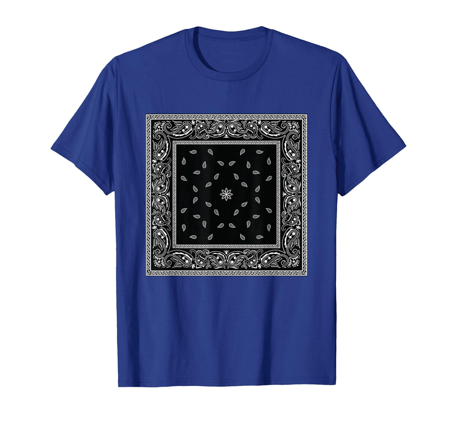 Men's Black White Bandana Print Tee Black Paisley Pattern T-Shirt