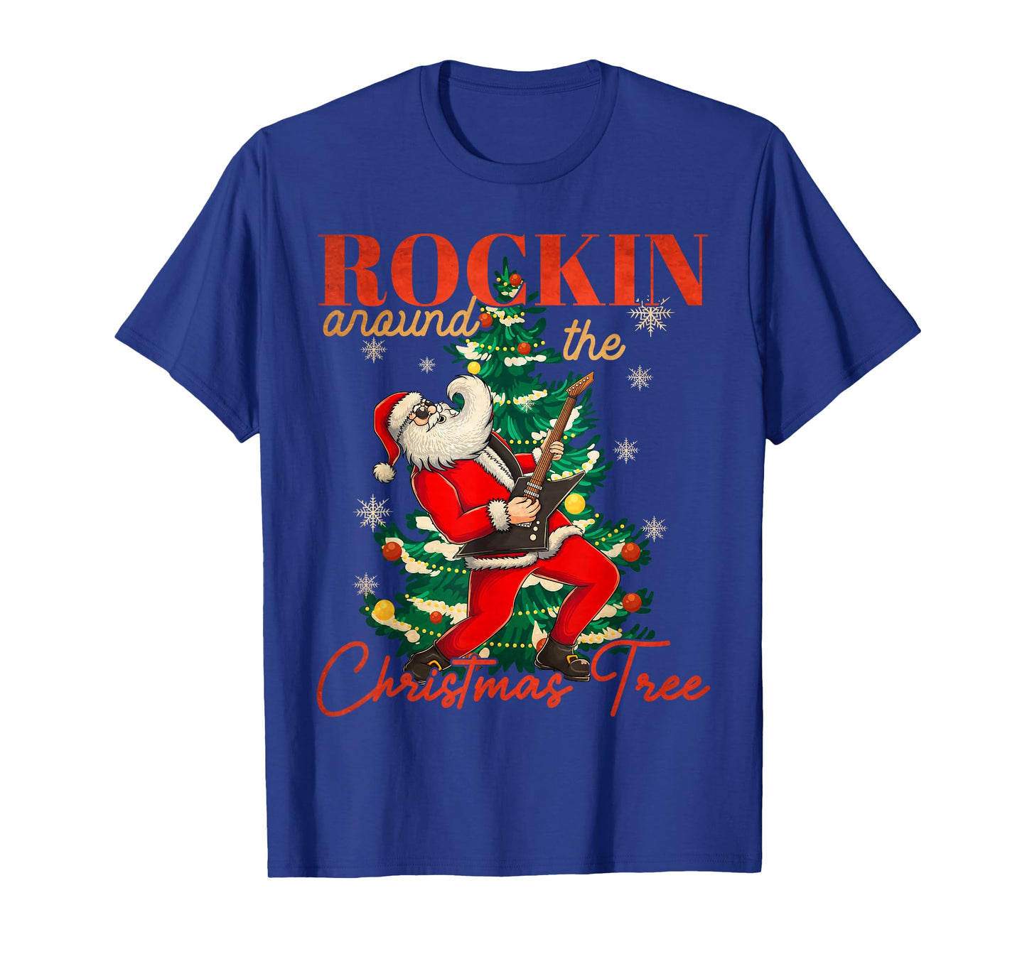 Rocking Around The Christmas Tree Santa Rock and Roll Guitar T-Shirt