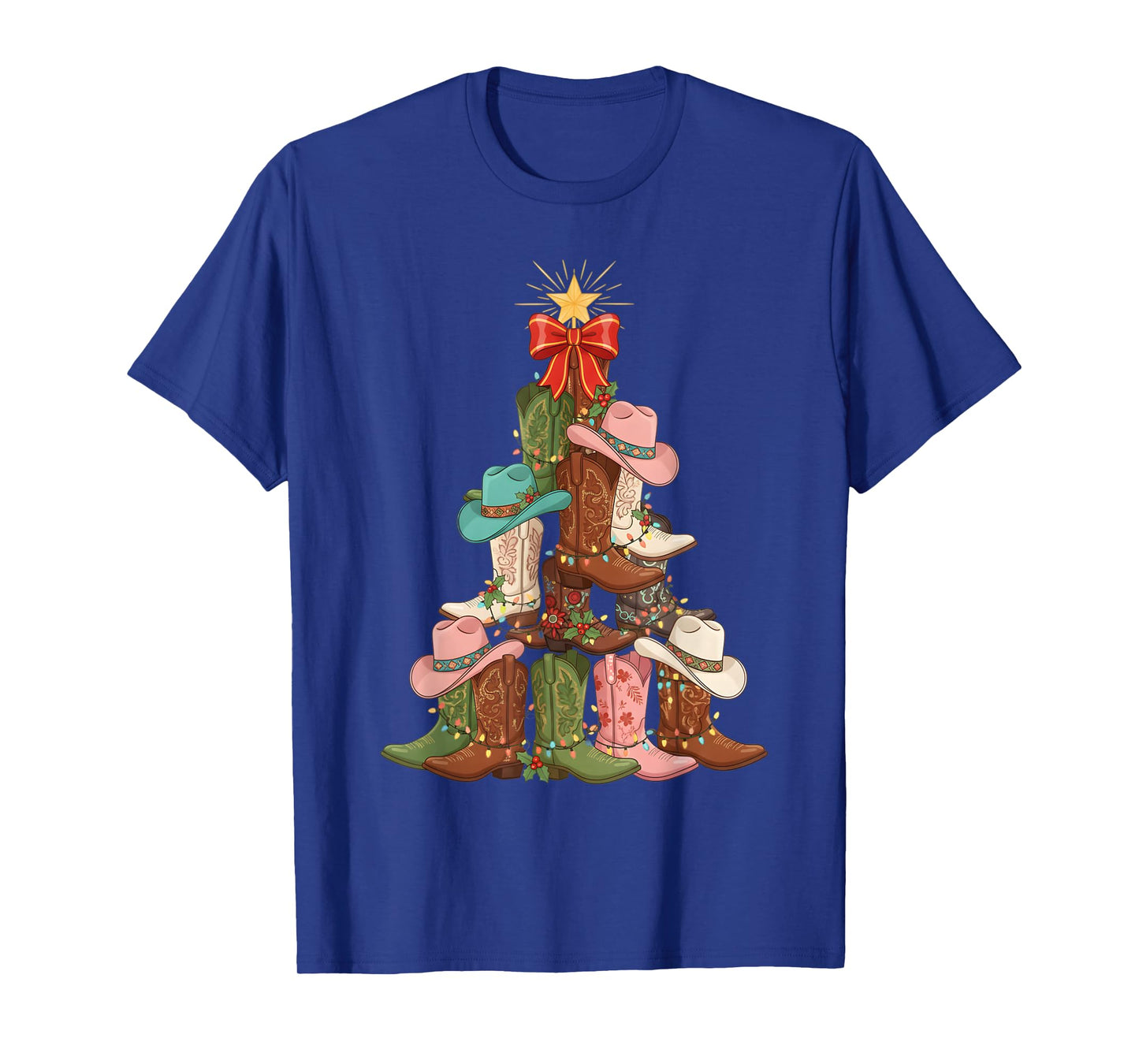 Howdy Christmas Tree Western Cowgirl Boots Xmas Lights T-Shirt