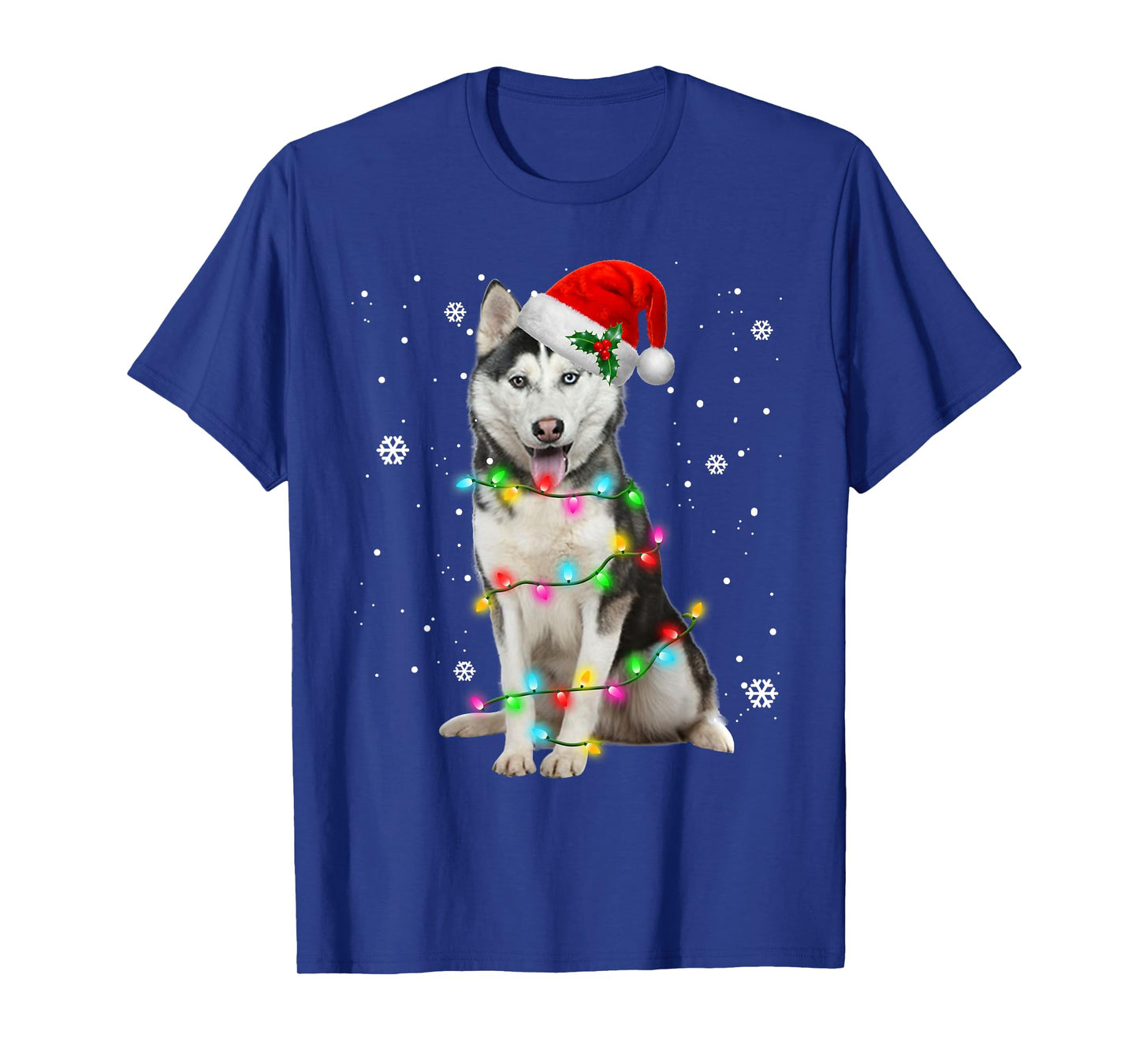 Husky Dog Santa Hat Christmas Tree Xmas Gifts For Dogs Lover T-Shirt for Men Women Kids