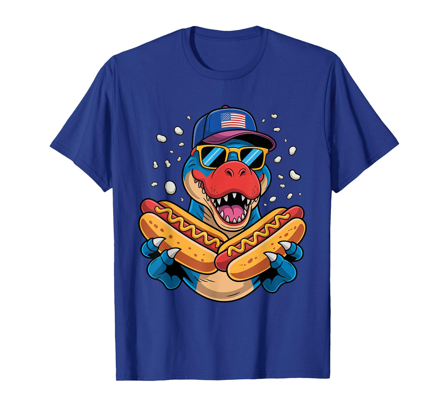 T Rex Dinosaur Sunglasses Hotdog 4th Of July USA Flag Merica Men Women Kids T-Shirt