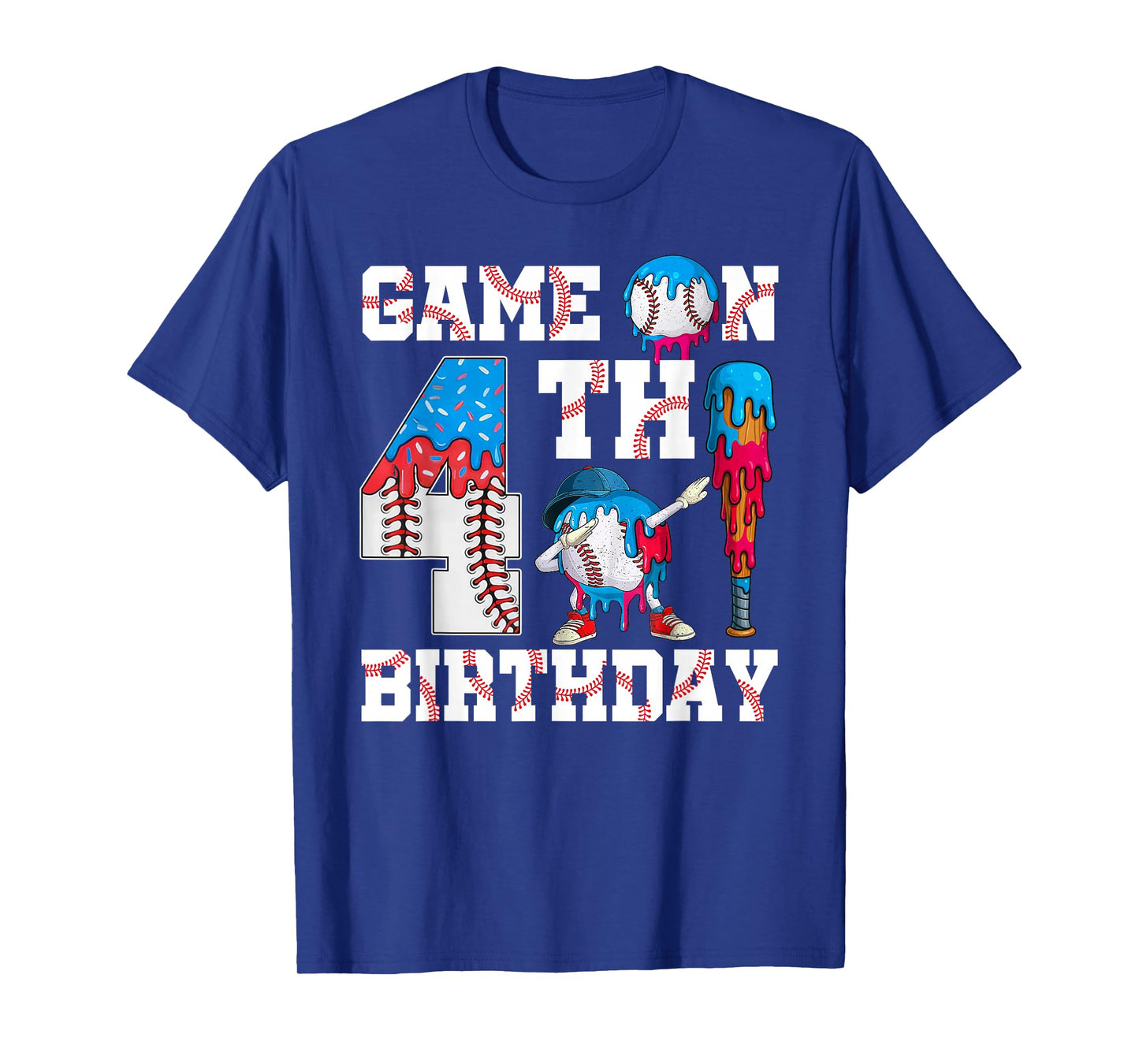 Game On I'm 4th Birthday Baseball Drip Ice Cream 4 Year Old T-Shirt