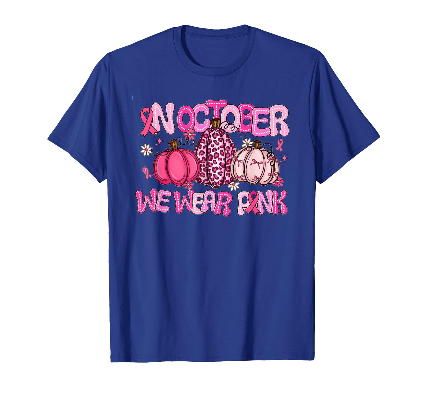 In October We Wear Pink Leopard Pumpkin Breast Cancer Gift T-Shirt