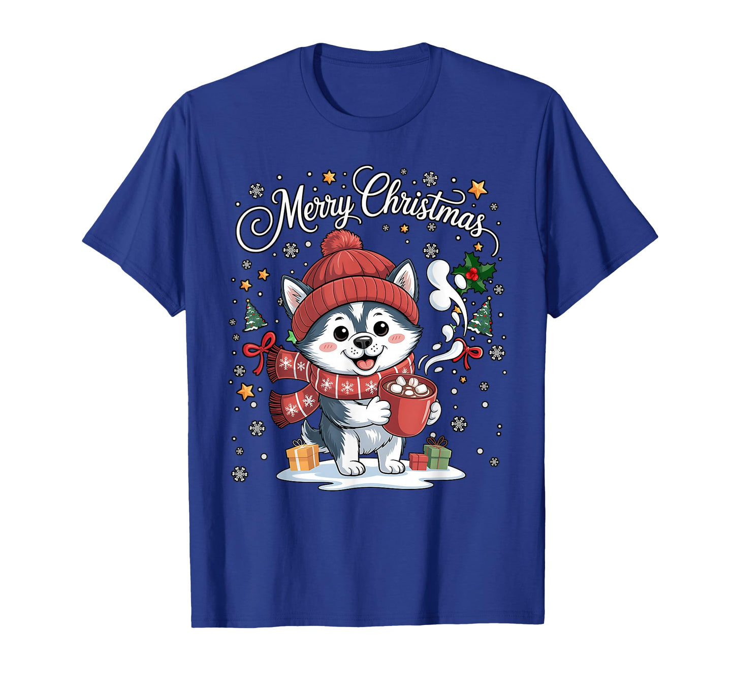 Cute Siberian Husky Dog Drink Hot Cocoa Christmas Xmas Women T-Shirt