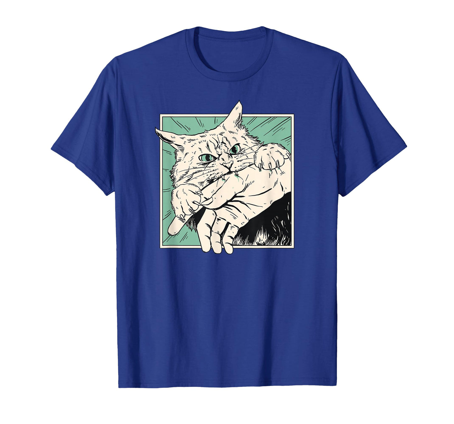 Japanese Horror Anime Cat Bite Vintage Manga Art T-Shirt