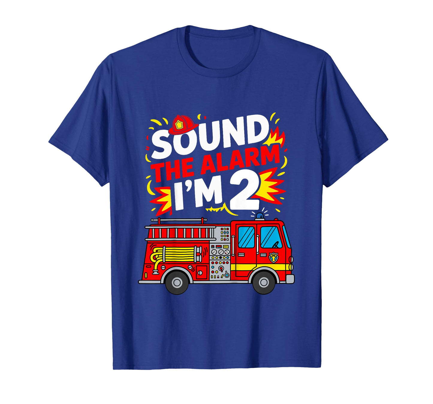 Kids 2 Year Old Birthday Sound The Alarm I’m 2 Boys Fire Truck T-Shirt