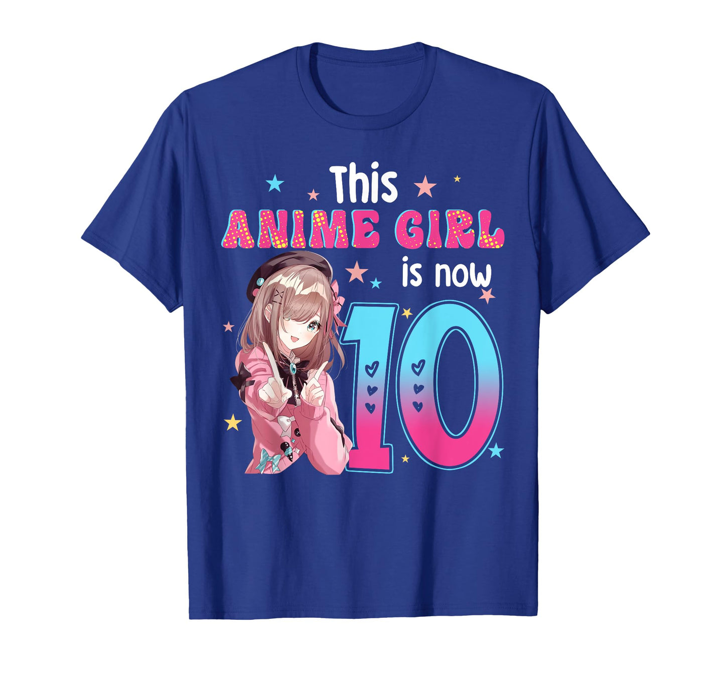 10 Years Old Girl Kawaii Gifts Anime Girl 10th Birthday Kids T-Shirt