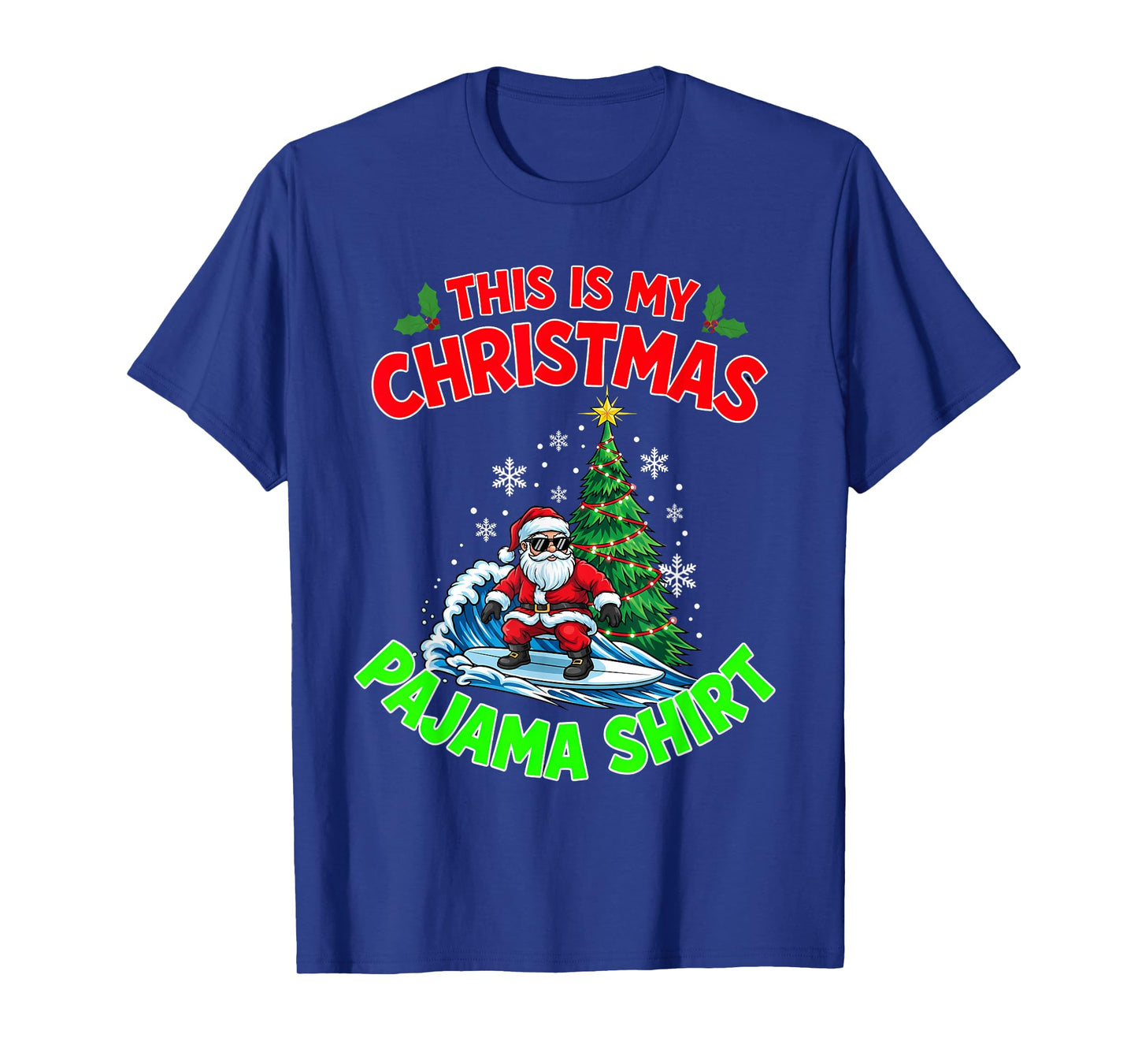 This is My Christmas Pajama Santa Claus Playing Surfing T-Shirt